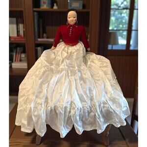 Large Vintage Mexican Folk Art Woman Doll 29” Velvet Beaded Dress Satin Skirt